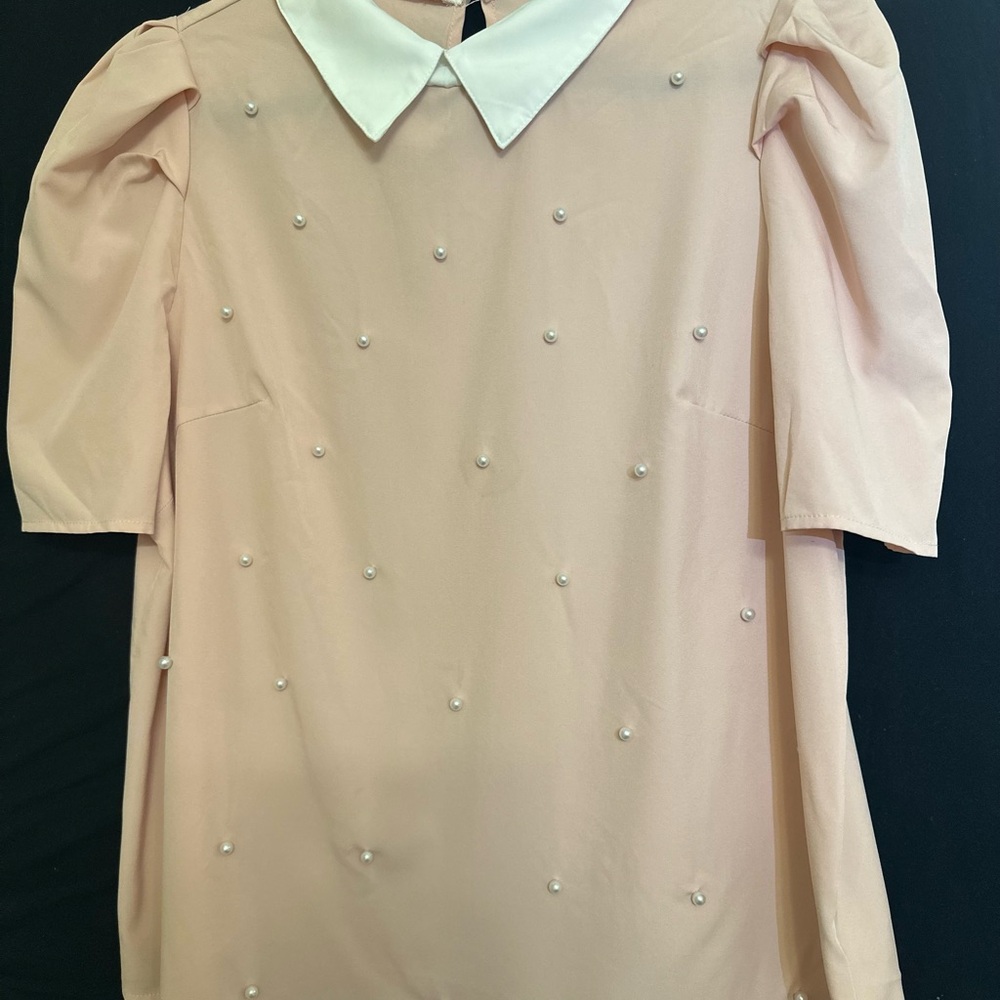 Elegant Pink Blouse with White Collar